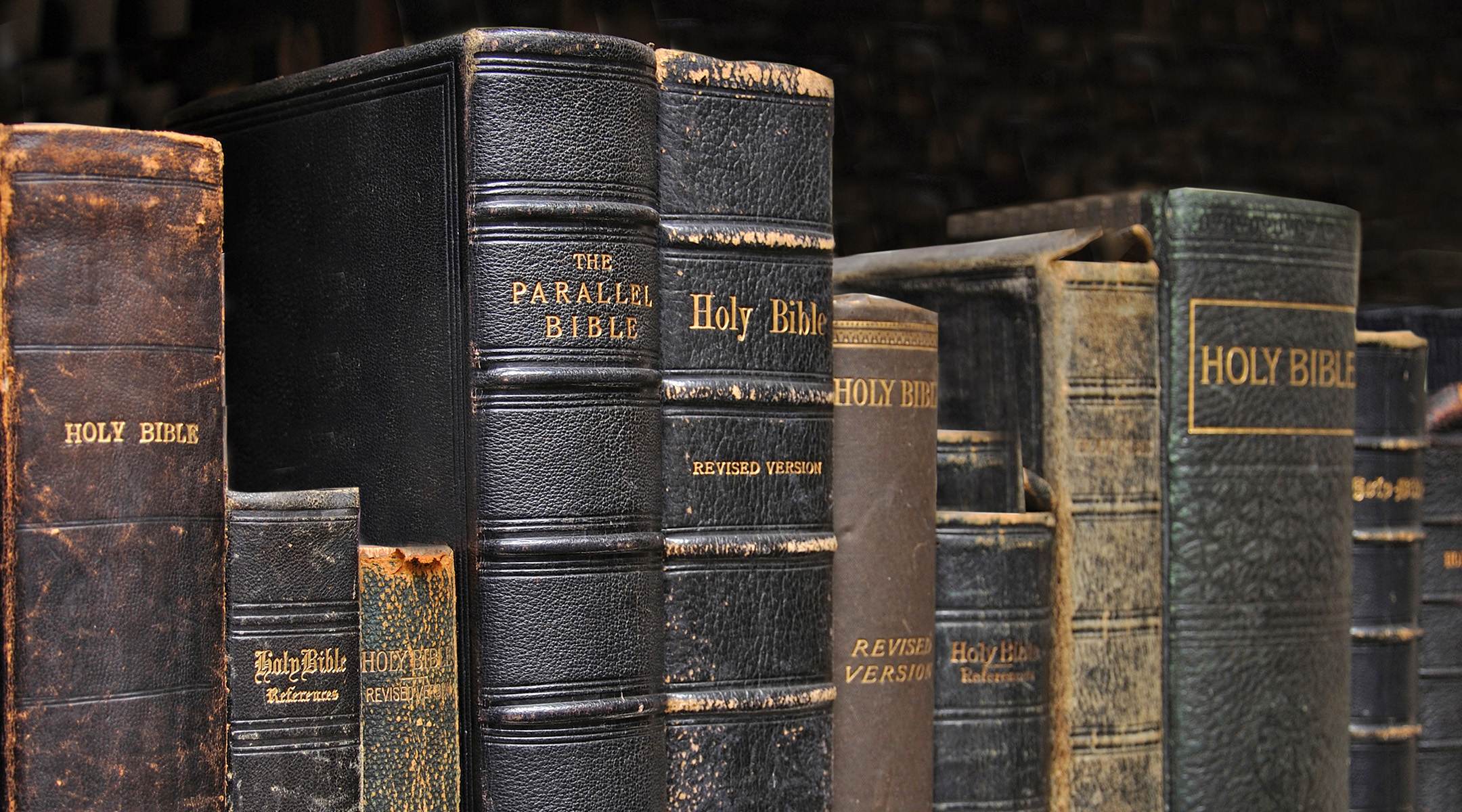 Several Bible translations stacked together showing different covers